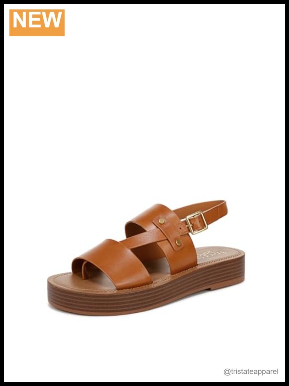 Leather Platform Sandal Round Toe Ankle Strap Slip On
